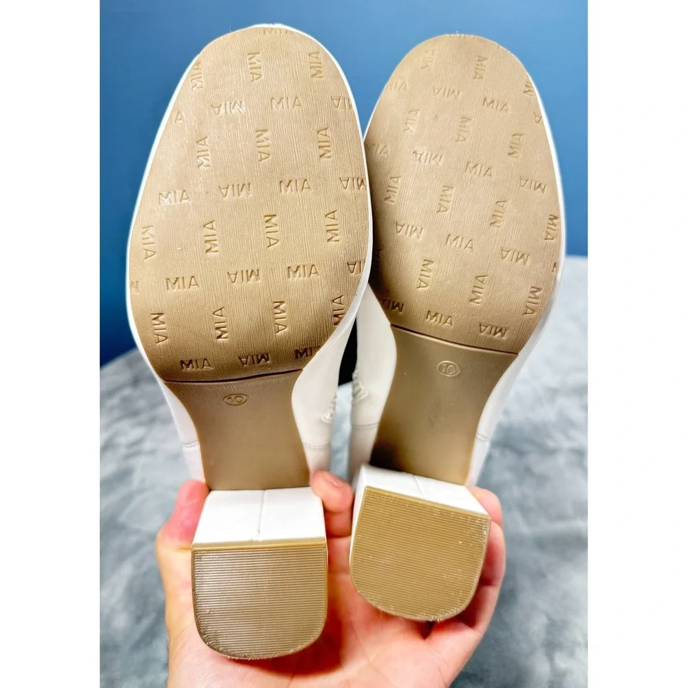 MIA Vickie P Boots Womens 10 White Stretch Sock Bootie Block Heel